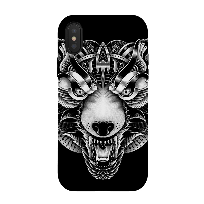 iPhone Xs / X StrongFit Angry Wolf Ornate by Afif Quilimo
