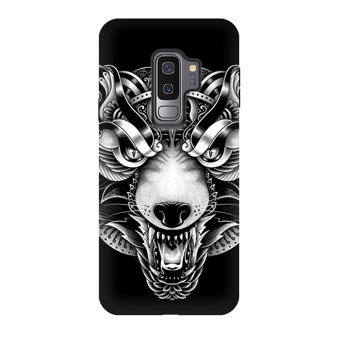 Galaxy S9 plus StrongFit Angry Wolf Ornate by Afif Quilimo