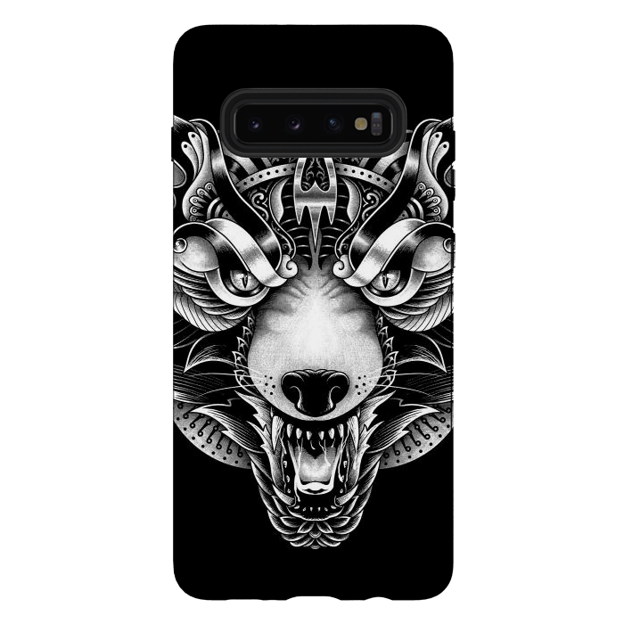 Galaxy S10 plus StrongFit Angry Wolf Ornate by Afif Quilimo