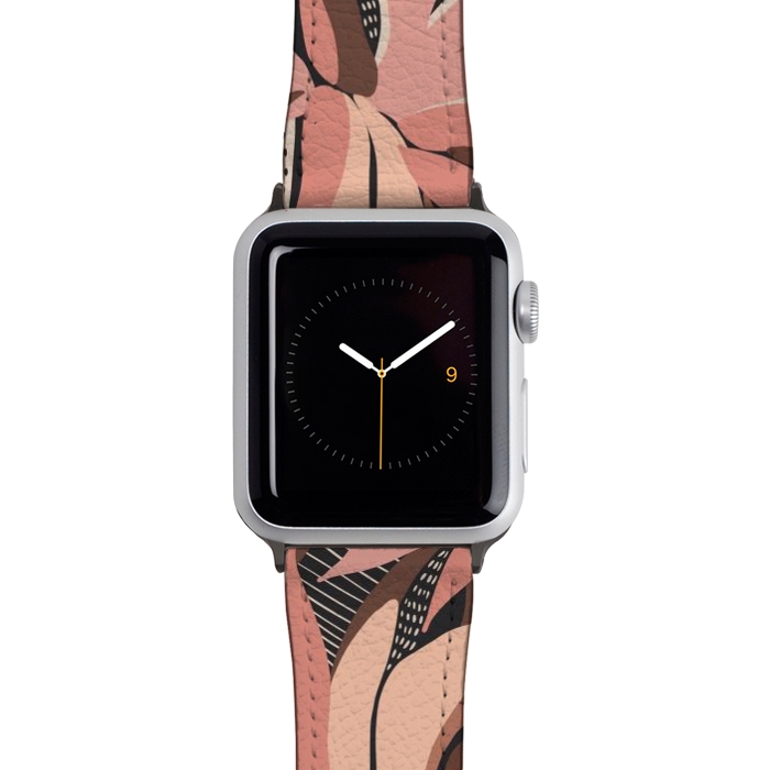 Watch 42mm / 44mm Strap PU leather Abstract pink leaves I by Mmartabc