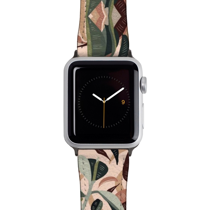 Watch 42mm / 44mm Strap PU leather Green leaves abstract II by Mmartabc