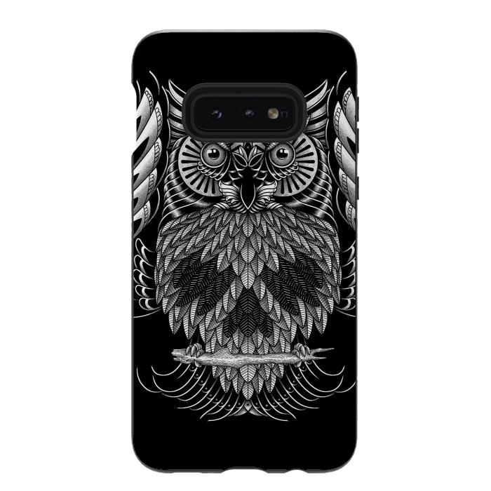 Galaxy S10e StrongFit Owl Skull Ornate (Dark) by Afif Quilimo