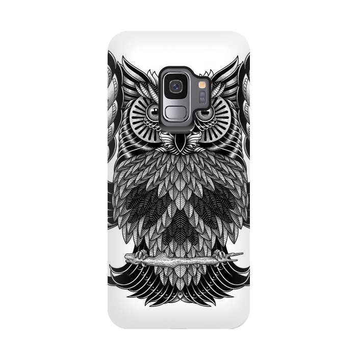 Galaxy S9 StrongFit Owl Skull Ornate (White) by Afif Quilimo