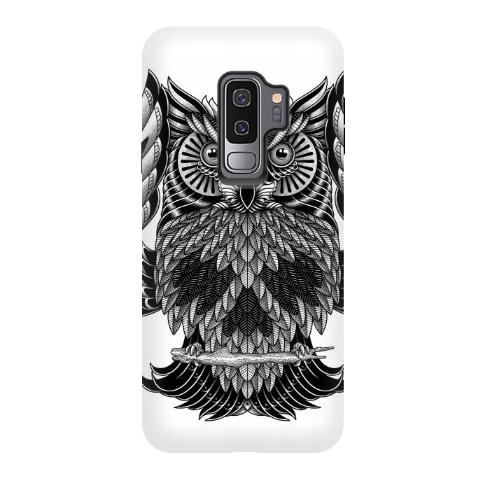 Galaxy S9 plus StrongFit Owl Skull Ornate (White) by Afif Quilimo
