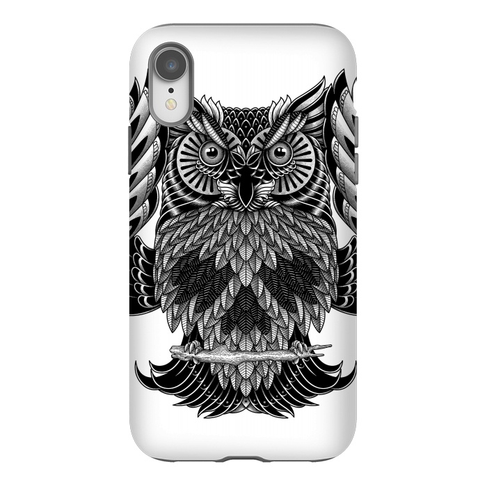 iPhone Xr StrongFit Owl Skull Ornate (White) by Afif Quilimo