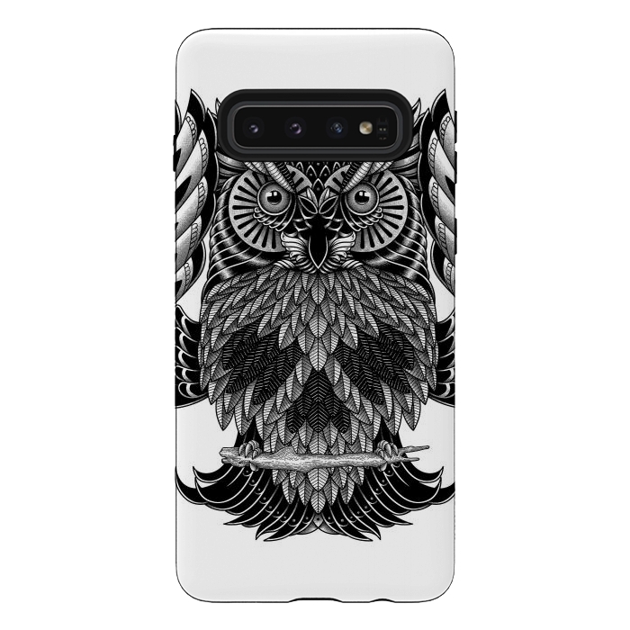 Galaxy S10 StrongFit Owl Skull Ornate (White) by Afif Quilimo