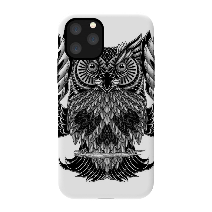iPhone 11 Pro StrongFit Owl Skull Ornate (White) by Afif Quilimo