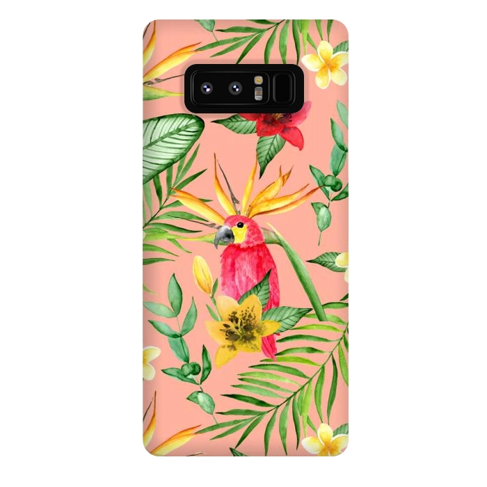 Galaxy Note 8 StrongFit Red parrot and tropical leaves by Julia Badeeva