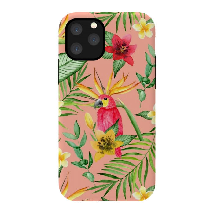 iPhone 11 Pro StrongFit Red parrot and tropical leaves by Julia Badeeva