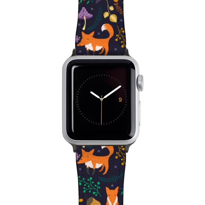 Watch 42mm / 44mm Strap PU leather Cute foxes by Julia Badeeva