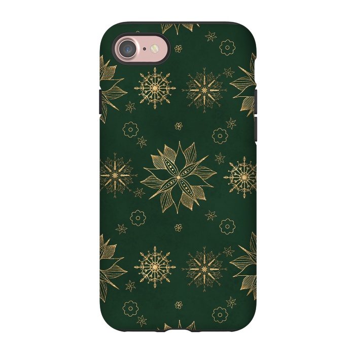 iPhone 7 StrongFit Elegant Gold Green Poinsettias Snowflakes Winter Design by InovArts