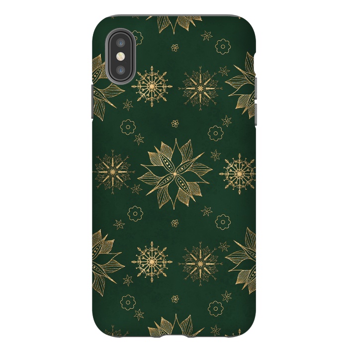 iPhone Xs Max StrongFit Elegant Gold Green Poinsettias Snowflakes Winter Design by InovArts