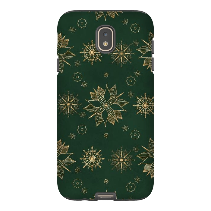 Galaxy J7 StrongFit Elegant Gold Green Poinsettias Snowflakes Winter Design by InovArts