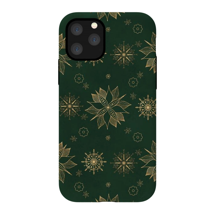 iPhone 11 Pro StrongFit Elegant Gold Green Poinsettias Snowflakes Winter Design by InovArts