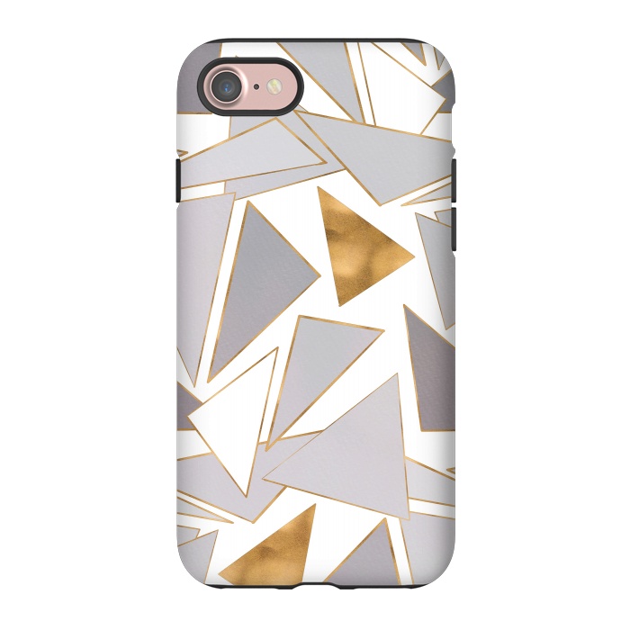 iPhone 7 StrongFit Modern Minimalist Gold Strokes Gray Triangles by InovArts