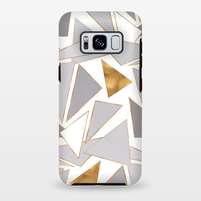 Galaxy S8 plus StrongFit Modern Minimalist Gold Strokes Gray Triangles by InovArts