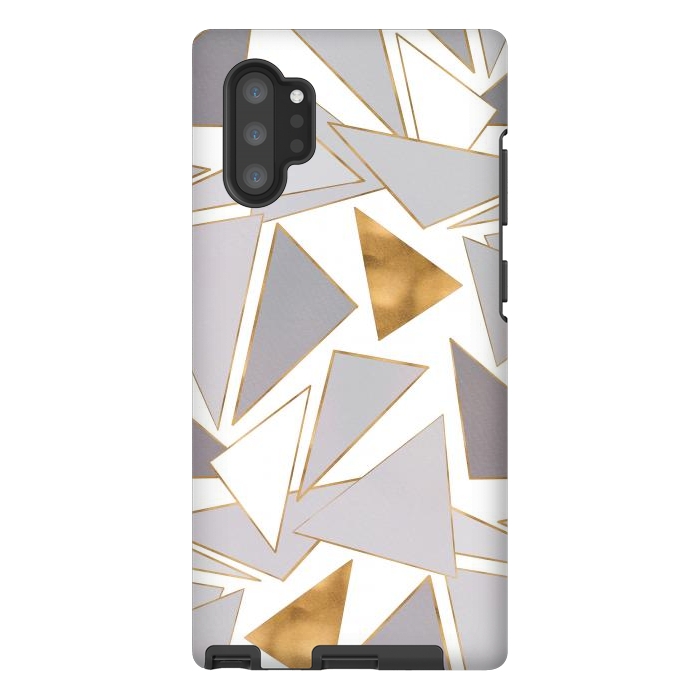 Galaxy Note 10 plus StrongFit Modern Minimalist Gold Strokes Gray Triangles by InovArts