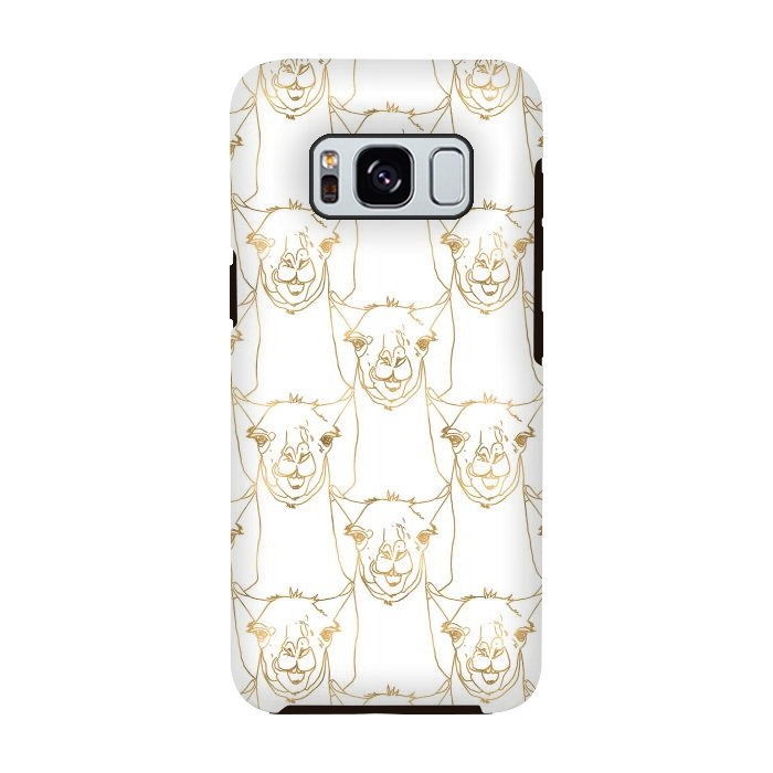 Galaxy S8 StrongFit Cute Gold Strokes Llama Animal White Pattern by InovArts
