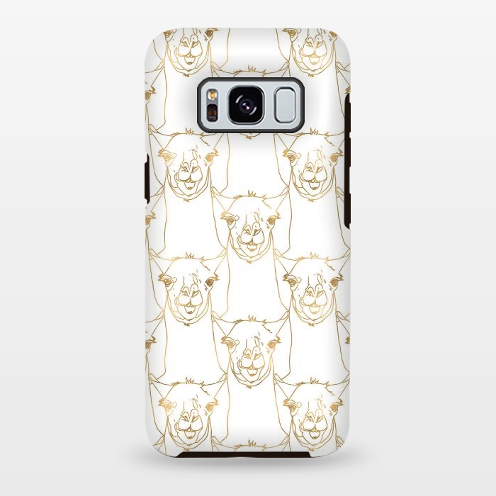 Galaxy S8 plus StrongFit Cute Gold Strokes Llama Animal White Pattern by InovArts
