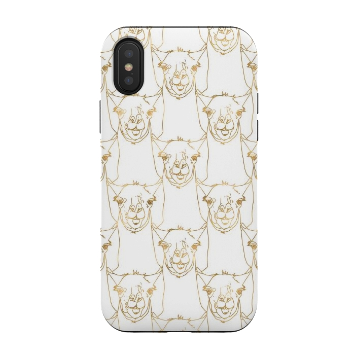 iPhone Xs / X StrongFit Cute Gold Strokes Llama Animal White Pattern by InovArts