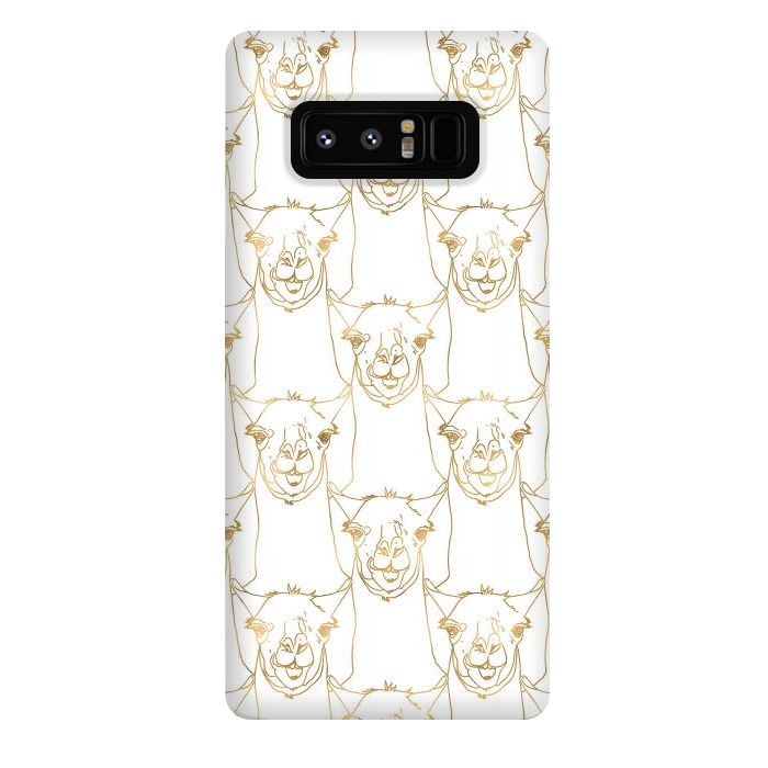 Galaxy Note 8 StrongFit Cute Gold Strokes Llama Animal White Pattern by InovArts