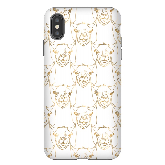 iPhone Xs Max StrongFit Cute Gold Strokes Llama Animal White Pattern by InovArts