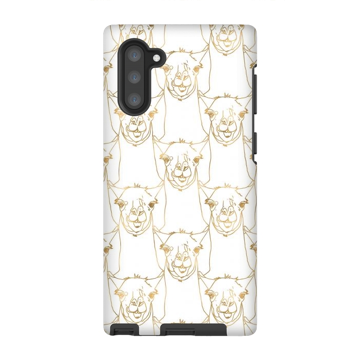 Galaxy Note 10 StrongFit Cute Gold Strokes Llama Animal White Pattern by InovArts