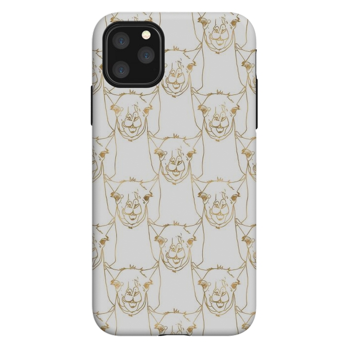 iPhone 11 Pro Max StrongFit Cute Gold Strokes Llama Animal White Pattern by InovArts