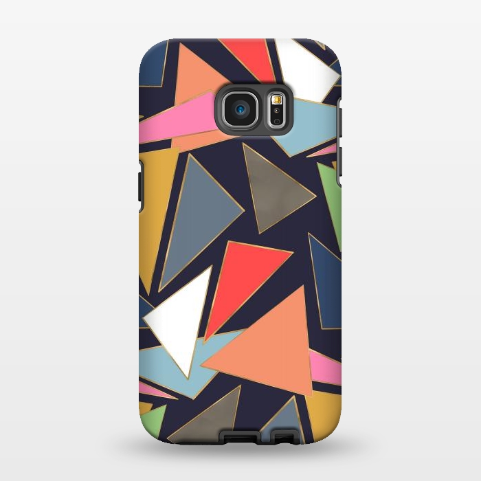 Galaxy S7 EDGE StrongFit Modern Contemporary Gold Strokes Colorful Triangles by InovArts