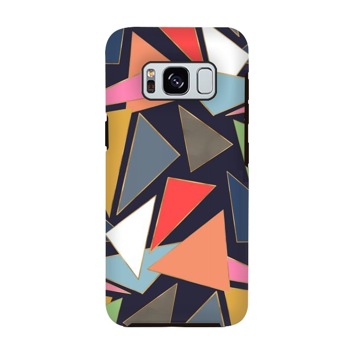 Galaxy S8 StrongFit Modern Contemporary Gold Strokes Colorful Triangles by InovArts