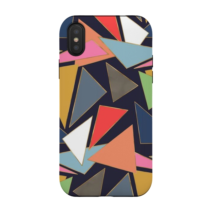 iPhone Xs / X StrongFit Modern Contemporary Gold Strokes Colorful Triangles by InovArts