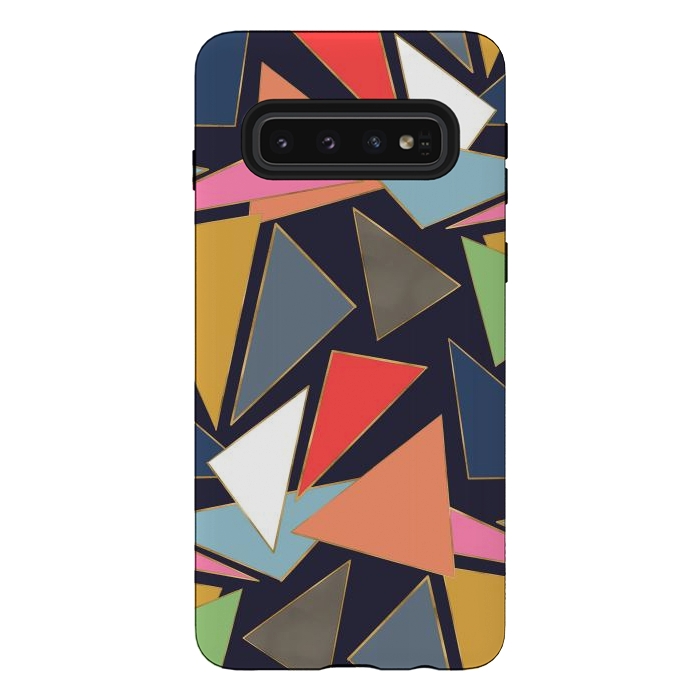 Galaxy S10 StrongFit Modern Contemporary Gold Strokes Colorful Triangles by InovArts
