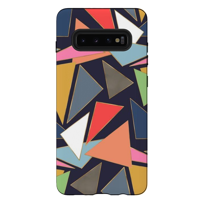 Galaxy S10 plus StrongFit Modern Contemporary Gold Strokes Colorful Triangles by InovArts