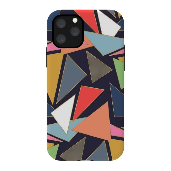 iPhone 11 Pro StrongFit Modern Contemporary Gold Strokes Colorful Triangles by InovArts