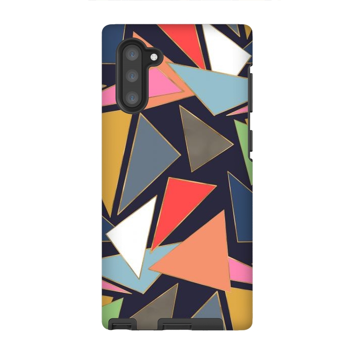 Galaxy Note 10 StrongFit Modern Contemporary Gold Strokes Colorful Triangles by InovArts