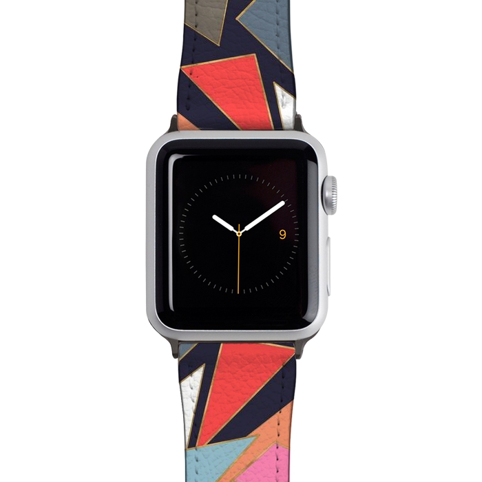 Watch 38mm / 40mm Strap PU leather Modern Contemporary Gold Strokes Colorful Triangles by InovArts