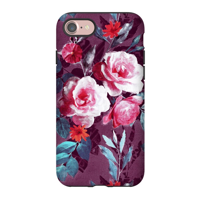 iPhone 7 StrongFit Retro Rose Chintz in Magenta and Plum by Micklyn Le Feuvre