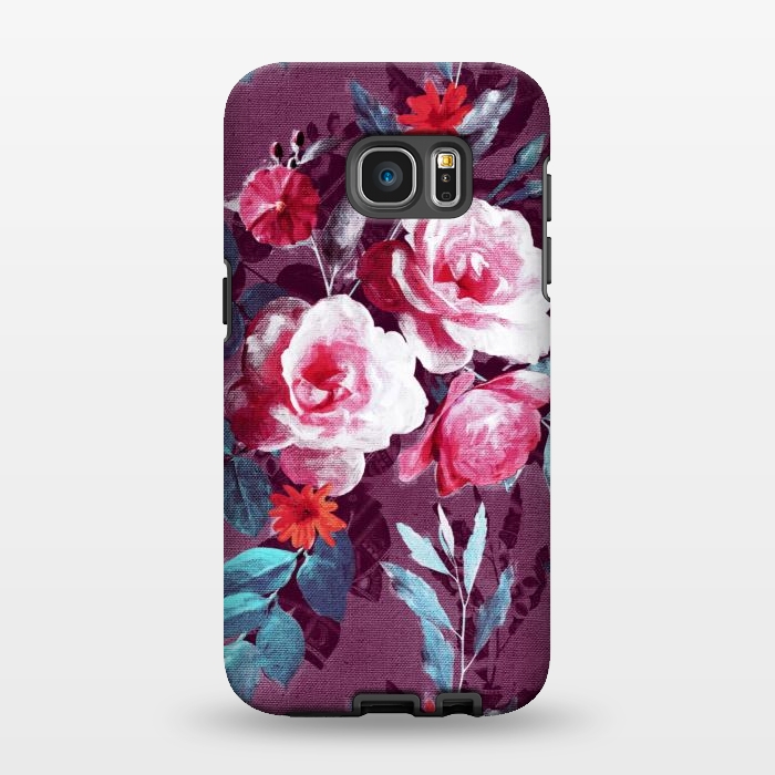 Galaxy S7 EDGE StrongFit Retro Rose Chintz in Magenta and Plum by Micklyn Le Feuvre