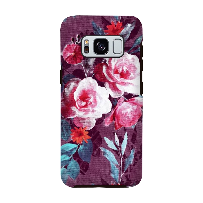 Galaxy S8 StrongFit Retro Rose Chintz in Magenta and Plum by Micklyn Le Feuvre