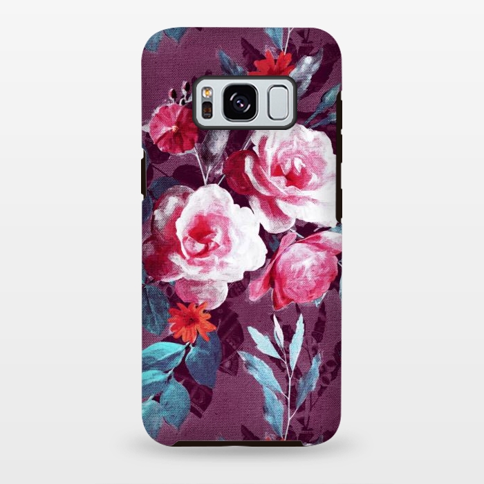 Galaxy S8 plus StrongFit Retro Rose Chintz in Magenta and Plum by Micklyn Le Feuvre
