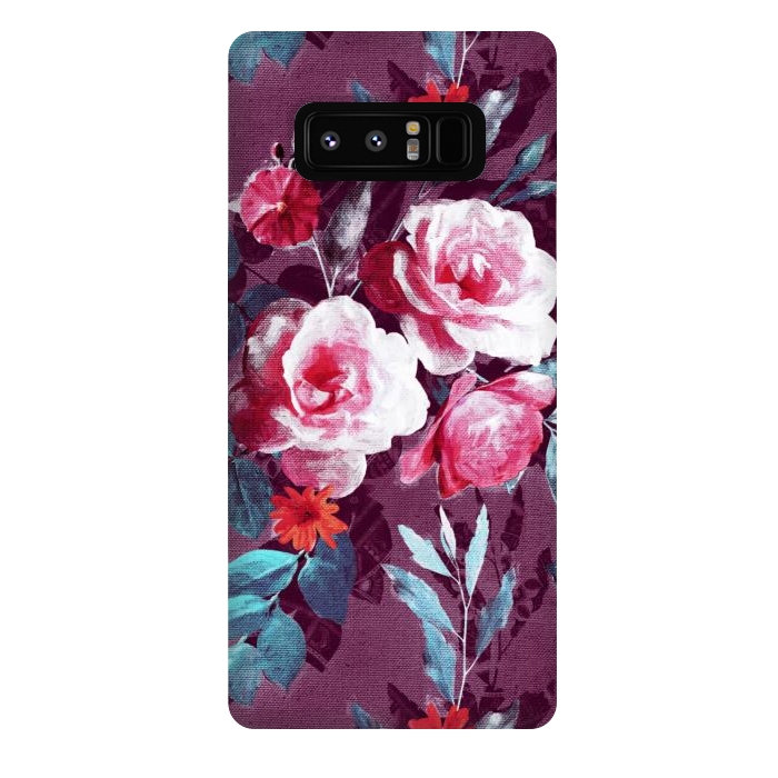 Galaxy Note 8 StrongFit Retro Rose Chintz in Magenta and Plum by Micklyn Le Feuvre