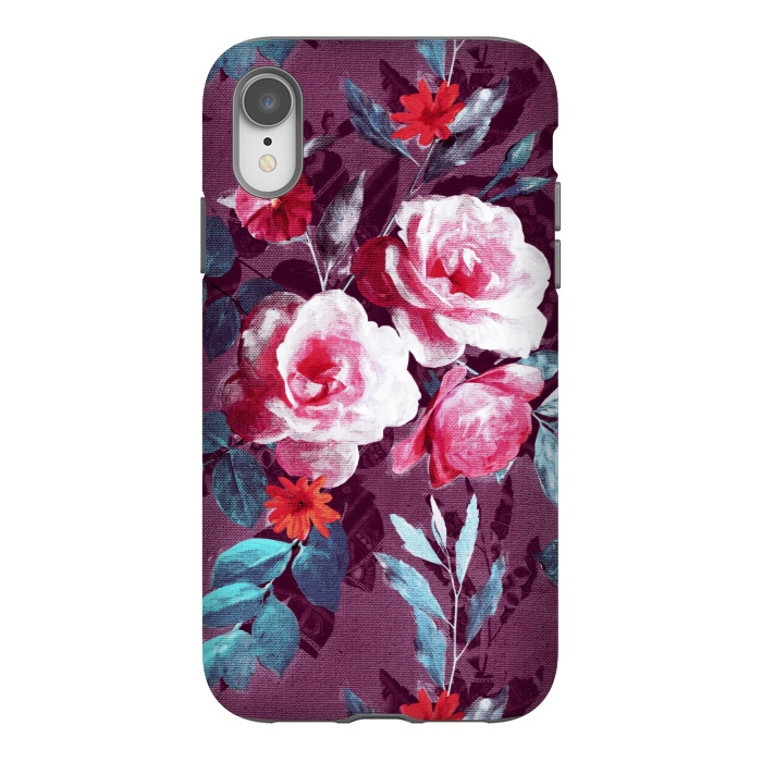 iPhone Xr StrongFit Retro Rose Chintz in Magenta and Plum by Micklyn Le Feuvre