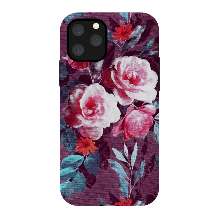 iPhone 11 Pro StrongFit Retro Rose Chintz in Magenta and Plum by Micklyn Le Feuvre