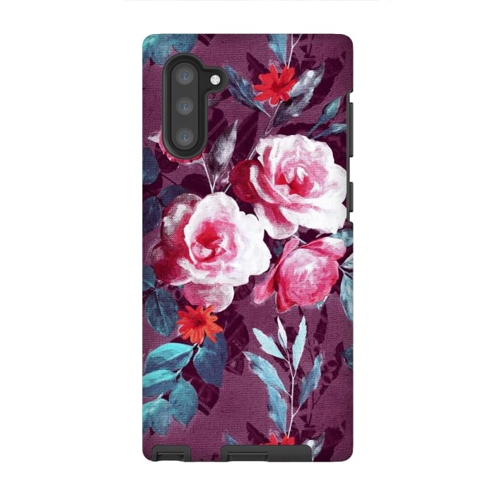 Galaxy Note 10 StrongFit Retro Rose Chintz in Magenta and Plum by Micklyn Le Feuvre