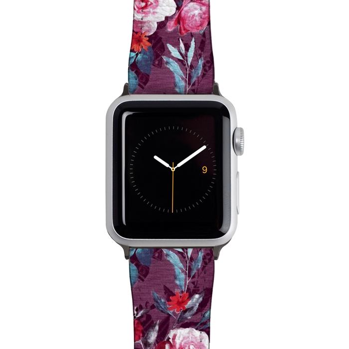 Watch 38mm / 40mm Strap PU leather Retro Rose Chintz in Magenta and Plum by Micklyn Le Feuvre