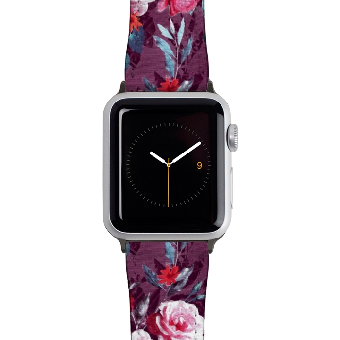 Watch 42mm / 44mm Strap PU leather Retro Rose Chintz in Magenta and Plum by Micklyn Le Feuvre