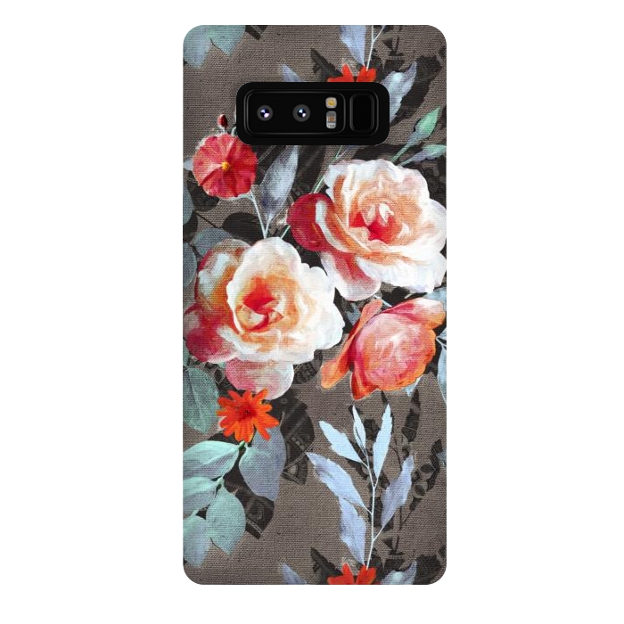 Galaxy Note 8 StrongFit Retro Rose Chintz in Scarlet, Peach, Sage and Grey by Micklyn Le Feuvre