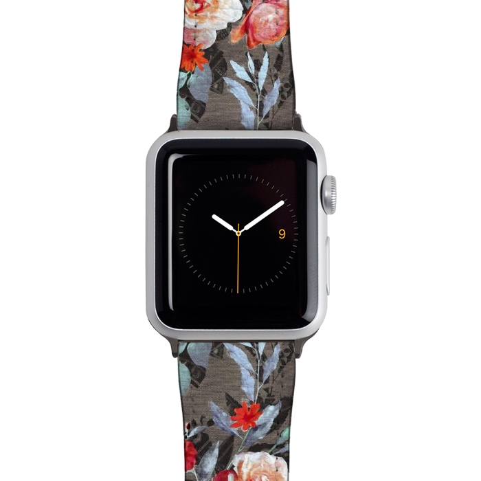 Watch 38mm / 40mm Strap PU leather Retro Rose Chintz in Scarlet, Peach, Sage and Grey by Micklyn Le Feuvre