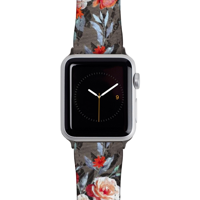 Watch 42mm / 44mm Strap PU leather Retro Rose Chintz in Scarlet, Peach, Sage and Grey by Micklyn Le Feuvre