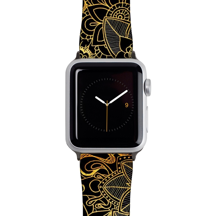 Watch 38mm / 40mm Strap PU leather Floral Doodle Gold G523 by Medusa GraphicArt